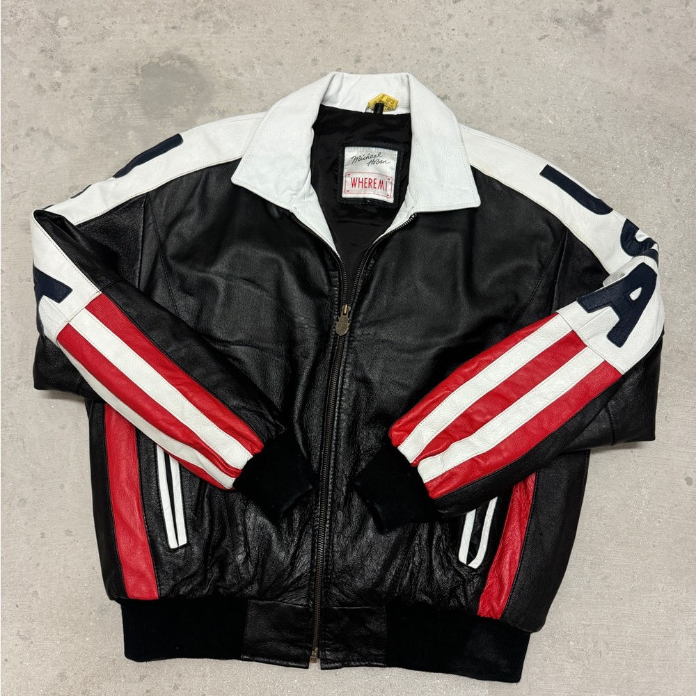 Michael Hoban Wheremi Leather Jacket Men's L USA American Flag Black
